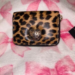Leopard Print Compact Wallet with Gold Medallion